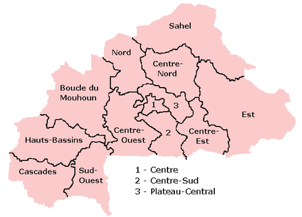Eine anklickbare Karte von Burkina Faso mit seinen 13 Verwaltungsregionen.