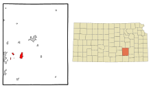 Obszary włączone i nieposiadające osobowości prawnej w Butler County Kansas Augusta Highlighted.svg