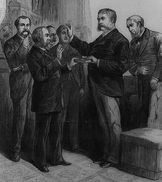 Arthur taking the oath of office as administered by Judge John R. Brady at Arthur's home in New York City, September 20, 1881
