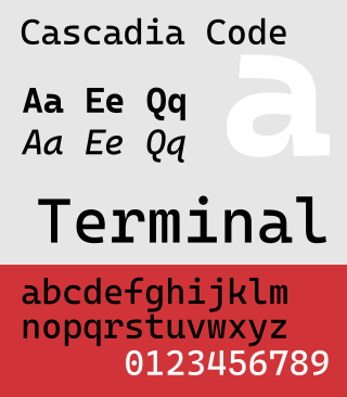 <span class="mw-page-title-main">Cascadia Code</span> Monospaced typeface