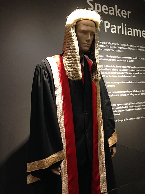 The wig and ceremonial gown of the Speaker of Parliament on display in Parliament House. The speaker will only wear the gown during the Opening of Par