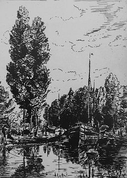 Charles Desavary - Bateaux sur le canal, Cliché verre