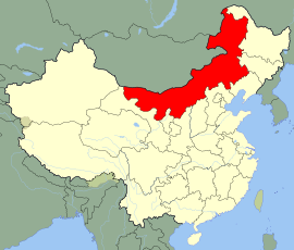 आंतरिक मंगोलियाचे चीन देशाच्या नकाशातील स्थान