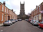 Church of St George Chorley-Georgian terrace and church.JPG