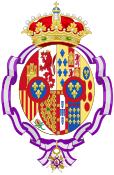 Armoiries de la comtesse de Barcelone après la renonciation au trône d’Espagne de son mari, avec le bandeau de l’ordre de la reine Marie-Louise (1977-1988).