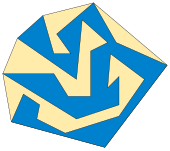 Convex hull ( in blue and yellow) of a simple polygon (in blue) Convex hull of a simple polygon.svg