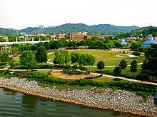 View of Coolidge Park which contains part of the Tennessee Riverwalk Coolidge Park, Chattanooga.jpg