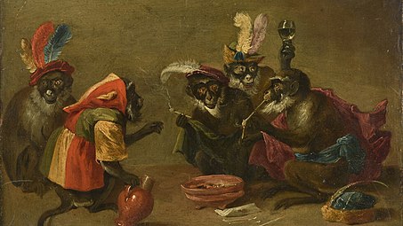 Tabagie de singes, huile sur cuivre marqueté, musée des Beaux-Arts de Chartres.