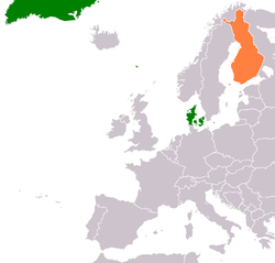 Mapa indicando localizações da Dinamarca e Finlândia