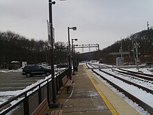 Denville Station's Montclair-Boonton specific platform. The Morristown Line platform is visible to the left Denville Station M-B platform.jpg