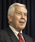 Lugar speaking at the Pentagon.