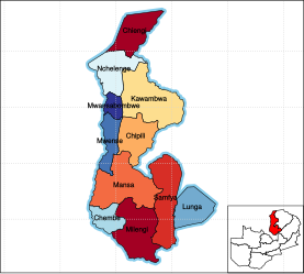 Luapula -provinsen viser sine distrikter