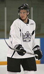 Dustin Brown, shown here at practice, is the past captain of the Kings. Dustin Brown.jpg