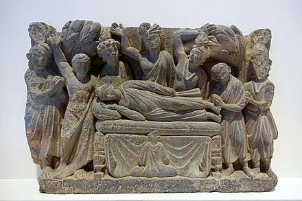 Mahaparinirvana, Gandhara, século III ou IV dC, xisto cinzento