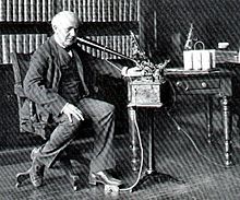 Thomas A. Edison dictating in 1907. EdisonDictaphone.jpg