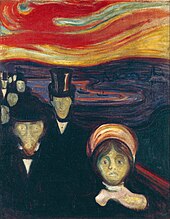 Painting entitled Anxiety, 1894, by Edvard Munch Edvard Munch - Anxiety - Google Art Project.jpg
