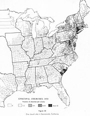 Location of churches in 1850; note strength along Atlantic coast and weakness inland; from U.S. Census Episco.jpg