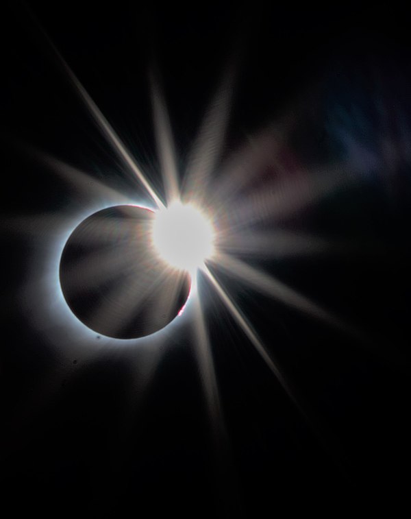 Diamond ring effect and some prominences at the end of totality, Polk County Fairgrounds, Rickreall, Oregon