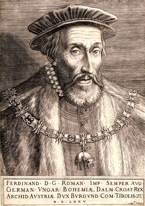 Ferdinand I, Holy Roman Emperor, by Rota, dated 1575; Ferdinand was Master of the Order of the Golden Fleece, which he wears here