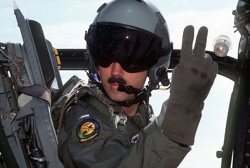 File:First Lt. Clyde Beattie, pilot of a 21st Tactical Air Support Squadron OV-10 Bronco aircraft, signals his crew chief for a No DF-ST-90-09291.jpg