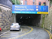 The tunnel to access the Fishergate Shopping Centre's car park is a realignment of the tunnel once used by the Lancaster Canal Tramroad Fishergate Tramroad Tunnel, Preston - geograph.org.uk - 952735.jpg