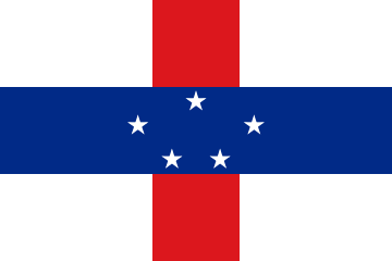 Five-star flag of the Netherlands Antilles (since 1986 until resolution). Because Aruba separated from the Netherlands Antilles, only five stars are left on the flag.