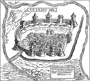 Castillo de Sokol en el dibujo de S. Pacholovitsky (1579)