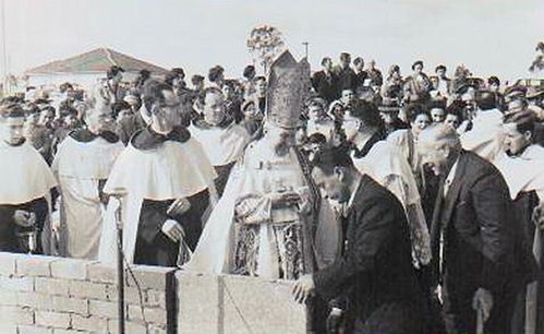 Frank Cefai laying the first stone at St Simon Stock Catholic Church.