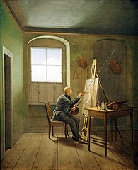 Georg Friedrich Kersting: Friedrich in his studio label QS:Len,"Friedrich in his studio" label QS:Lpl,"Friedrich w swojej pracowni" 1811, by