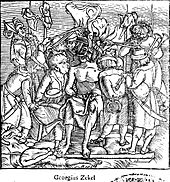 The rebellion of Gyorgy Dozsa in 1514 spread like lightning in the Kingdom of Hungary where hundreds of manor-houses and castles were burnt and thousands of the gentry killed. GeorgheDoja.jpg