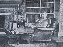 Opera librettist W. S. Gilbert in the library at Grim's Dyke (1891) Gilbert-library-working-1891.jpg