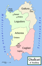 The medieval kingdoms of Sardinia Giudicati of Sardinia 1.svg