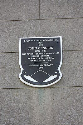 plaque ter herdenking van John Cennick, de eerste Moravische evangelist