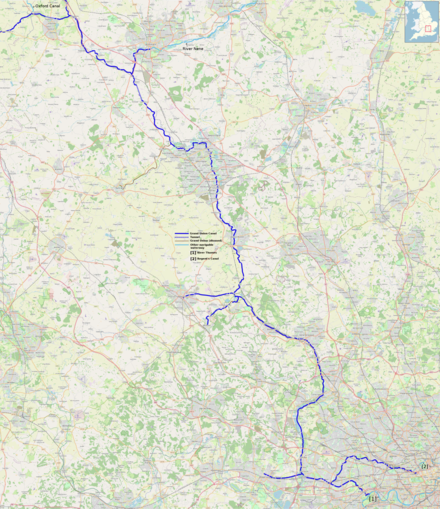 Geographic map of the London to Braunston section of the canal (zoom in to see detail)