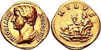 ハドリアヌス帝が発行したアウレウス金貨に刻まれたネイロス神