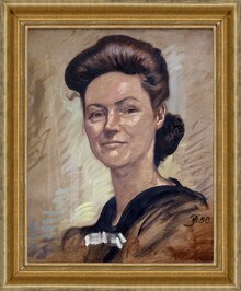 Porträt Emmi Fernau, 1950, Öl auf Karton, Künstler Hans John, Stadtarchiv Bad Nauheim