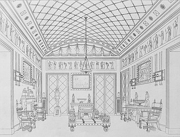 Egyptian room design, unknown location, by Thomas Hope, 1807