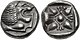 IONIA, Miletos. Late 6th-early 5th century BC. AR Obol (9mm, 1.07 g). Forepart of lion left, head right Stellate and floral design within incuse square.jpg