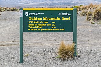 Sign near Desert Road turnoff Information board about Tukino Mountain Road.jpg