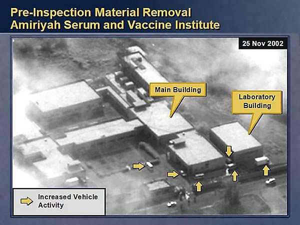 Serum and Vaccine Institute in Al-A'amiriya, Iraq, as imaged by a US reconnaissance satellite in November 2002.