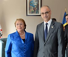 Chilean President Michelle Bachelet and Andorran Prime Minister Antoni Marti in Veracruz City, Mexico; 2014. Jefa de Estado sostuvo un encuentro bilateral con el Jefe de Gobierno de Andorra. senor Antoni Marti (15804786107).jpg