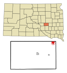 Jerauld County South Dakota Sisällytetyt ja rekisteröimättömät alueet Alpena Highlighted.svg
