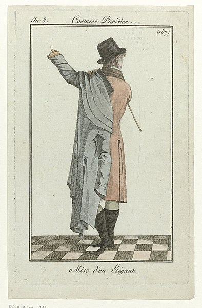 File:Journal des Dames et des Modes mannenmode Journal des Dames et des Modes, Costume Parisien, 15 janvier 1800, An 8 (187) Mise d'un Elégant, RP-P-2009-1391.jpg