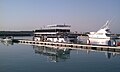 A pontoon boat at a KAUST dock