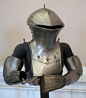 Jousting armor commissioned by Maximilian I in 1494 KHM Wien S XIII - Jousting armour by Jorg and Lorenz Helmschmid front.jpg