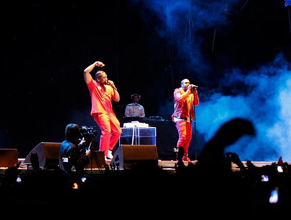 Pusha T (left) performing "Runaway" with Kanye West at Lollapalooza Chile in Santiago, 2011