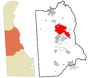 Kent County Delaware incorporated and unincorporated areas Dover highlighted.svg