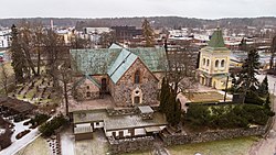 Aerial view with Kirkkonummi church