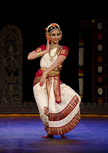 Kuchipudi dancer in "Tribhanga" bangima (posture).
