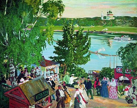 События изображенные на картине бориса кустодиева. Гулянье на Волге 1909 Кустодиев.